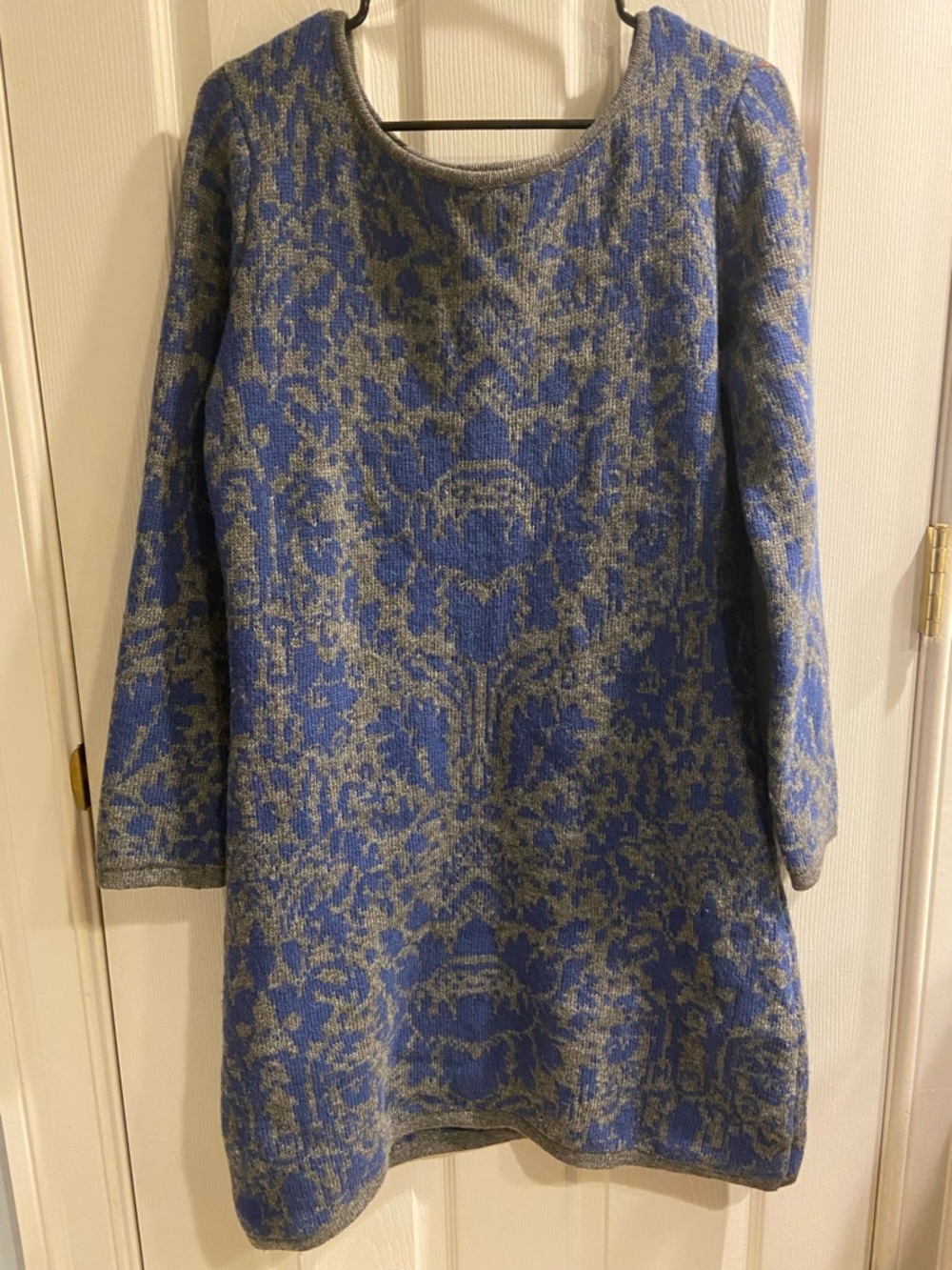 Sundance Blue and Gray Long Sleeve Knit Wool Blend Dress